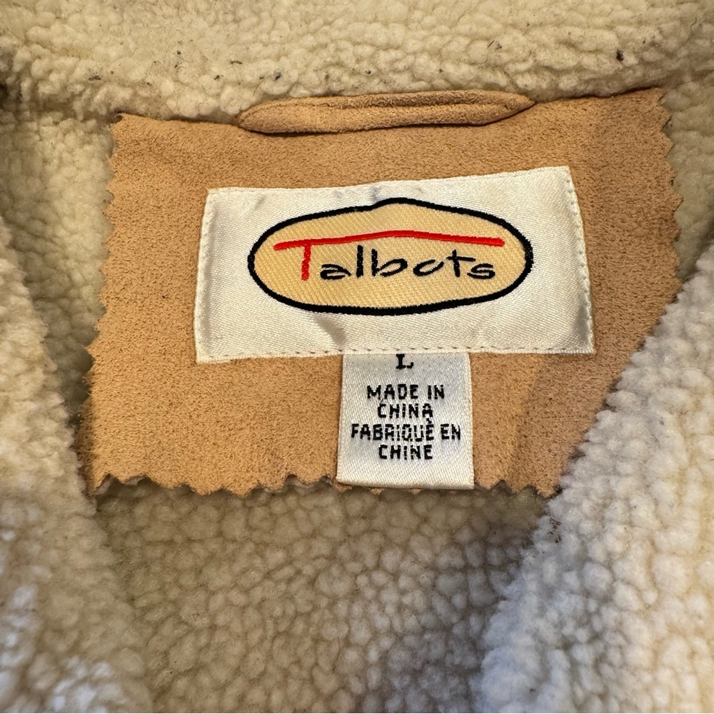 Talbots Faux Suede Sherpa Vest Tan Beige Fleece Lined Western Cozy Size Large - Picture 3 of 8